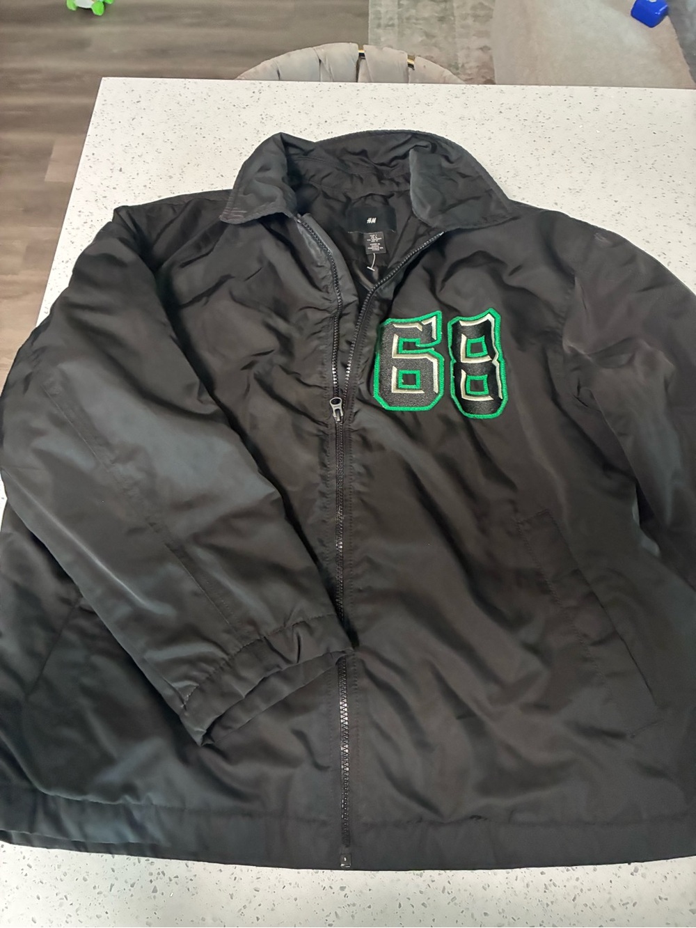 H&M Black Bomber Jacket with Green '68' Patch